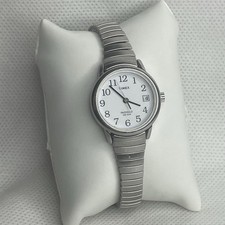 Timex Womens Easy Reader 25mm Date Watch Silver-Tone White Indiglow Dial Working
