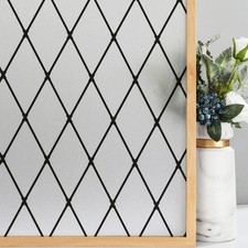 VELIMAX Frosted Black Lattice Window Film Static Cling Privacy Decorative Glass