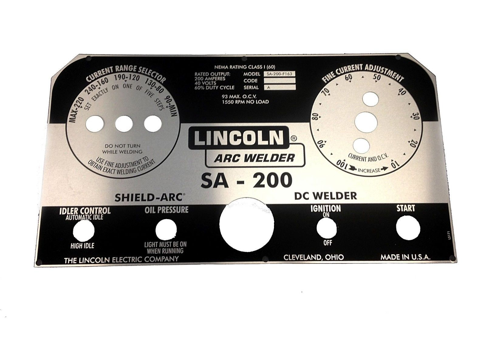 Lincoln Welder SA200 BLACK FACE WELDER NAMEPLATE L5171 eBay