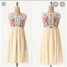 by Gryphon Anthropologie Dress Ivory Embroidered Boho Chic Dress Size Medium