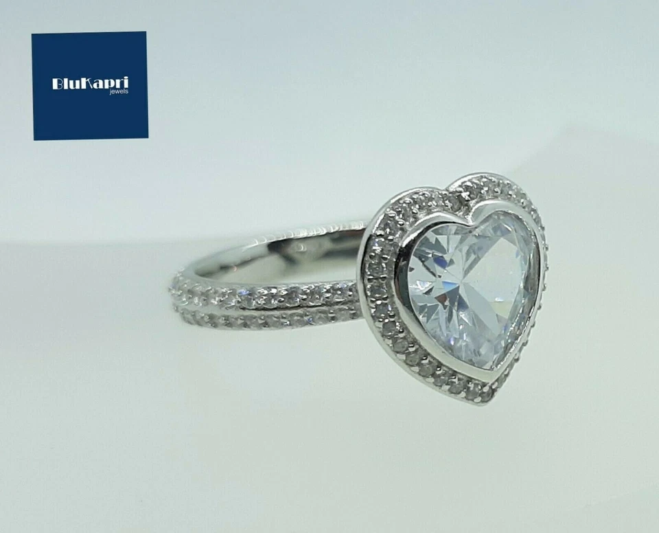 Anello Donna Argento Cuore con Pave' di zirconi bianchi brillanti - Immagine 2 di 4
