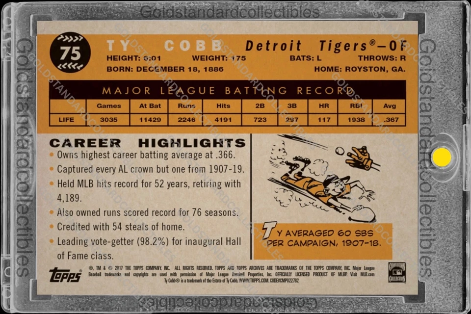 Ty Cobb RARE TOPPS INVESTMENT CARD SSP TIGERS HALL OF FAME MVP MINT - Image 2 of 2