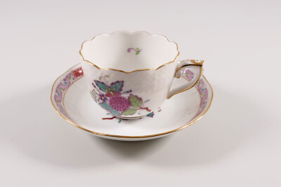 Herend Mocca- Tasse & Untertasse AF Apponyi Fleur Bunt