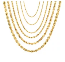 Genuine 18K Gold Filled 16" ~ 32" 1.7mm/3mm/4mm Diamond-Cut Rope Chain Necklace