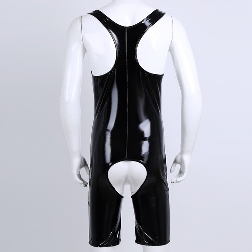 Para hombres Aspecto Húmedo PVC Cuero Entrepierna Cremallera Body Gato Club Nocturno Lencería - Imagen 7 de 19