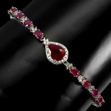 925 Sterling Silver Bracelet Pear Ruby 8x6mm Gemstone Jewelry 7 Inches