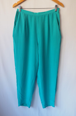 Diane Von Furstenberg Silk Assets 100% Silk Ankle Pants Aqua Floral Accent M