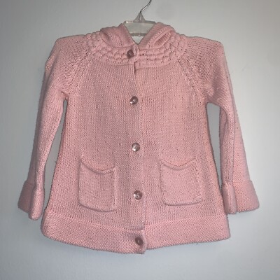 First Impression Baby Girls Sweater Pink Hooded Buttoned Down Size 18 Months