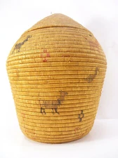Large Coiled Inuit Yupik Alaskan Eskimo Lidded Storage Basket Early 20th Century