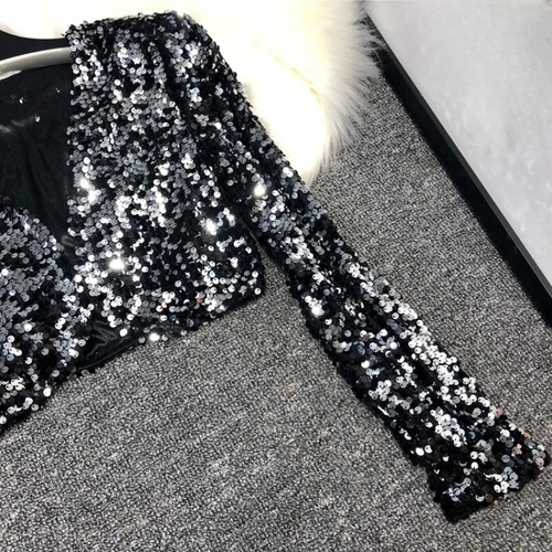Women Sequin Cropped Cardigan Bolero Jacket Sparkly Party Tops Fancy Dress - Picture 10 of 16