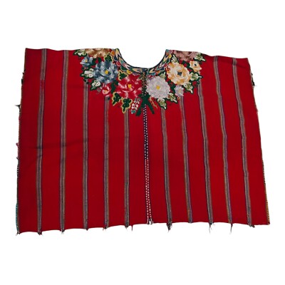 Huipil Patzun Guatemala Hand Woven Shirt Patzun Stripes Embroidered Flowers READ