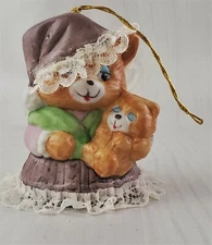 Cat w/ Kitten Jasco Caring Critter Chimers Bell Porcelain Christmas Ornament 