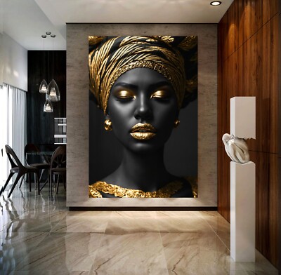 Luxus Mode Wandbild, Farbige Frau mit goldenem Make-up, Acrylglas, Leinwand
