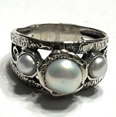 NWOT OR PAZ STERLING SILVER 925 THREE WHITE PEARLS RING SZ MADE IN  ISRAEL PZ