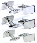 Mens's Stunning Rectangle silver cufflinks with dimante rhinestone wedding party