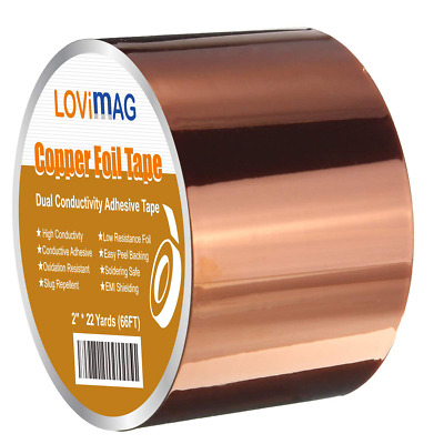 for Guitar and EMI Shielding 2 inch X 18 ft Electrical Repairs Crafts Slug Repellent Grounding Copper Foil Tape 2.6 Mil Total Thickness Conductive Adhesive Special Wide for diverse application