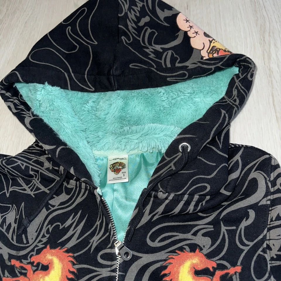 Chaqueta de Comida Ed Hardy De Colección Calavera Fuego Suerte Piel Sintética Y2K Mujeres S Foto 2 de 4