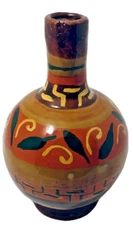 Vintage Tonala Pottery Bud Vase Hand-Painted Mexico