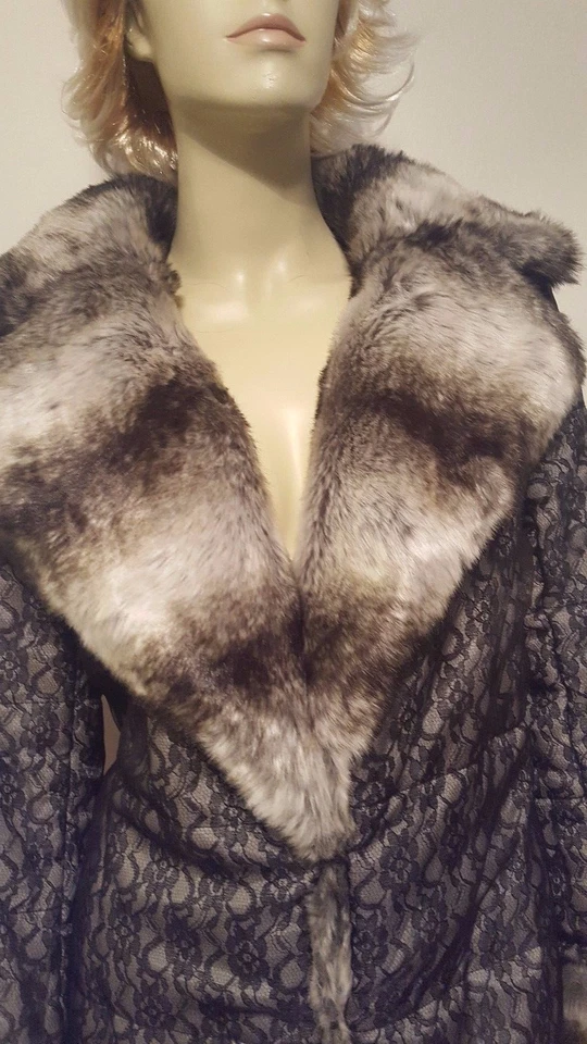 Abrigo de encaje negro de piel sintética ADRIENNE LANDAU ¡NUEVO! ¡Raro! Talla XS Foto 4 de 4