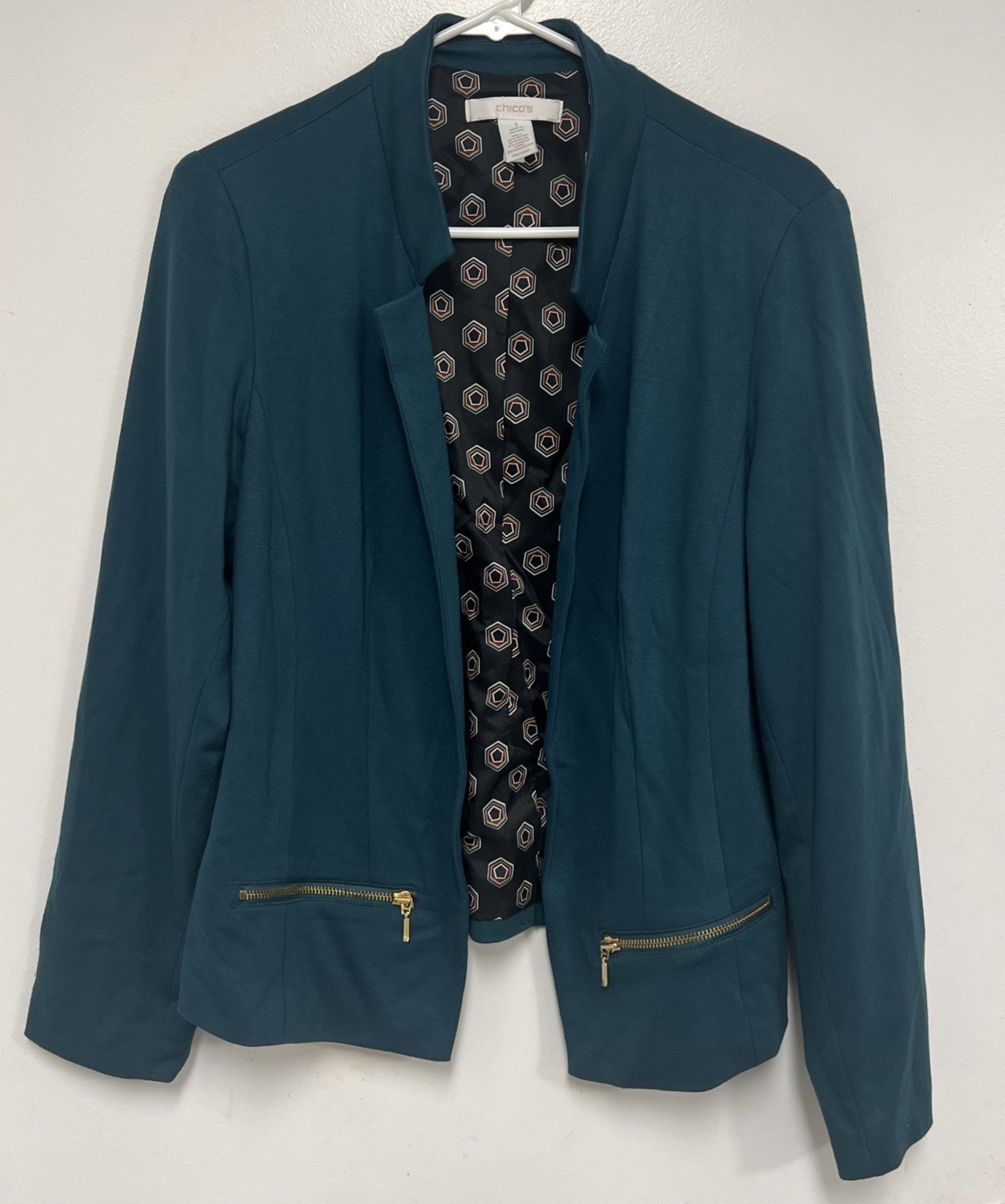 Chico's Blazer Jacket  Solid Green Open Front Lin… - image 1