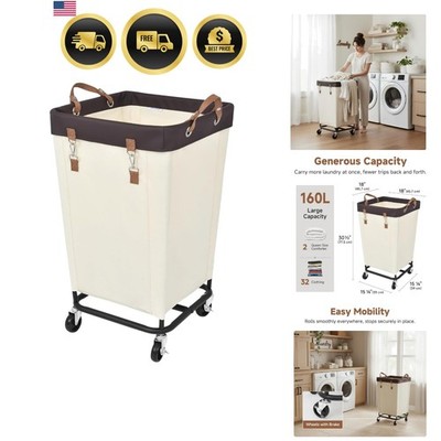 160L Laundry Basket with Wheels, Large Rolling Hampers for Clothing Organizer...