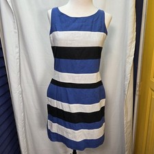 Banana Republic Sz 0 Blue Sleeveless Striped Linen Blend Sheath Dress