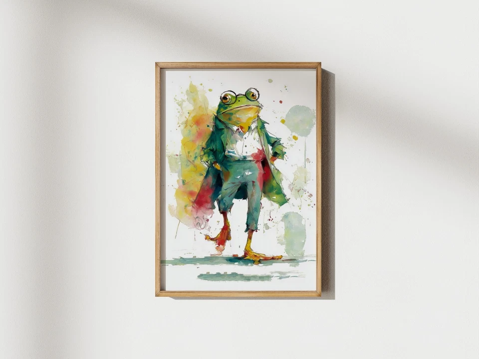 Dapper Frog Gentleman Watercolour Painting 5"x7" Print on Matte Paper - Image 4 of 4
