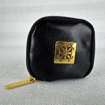 Rustic Cuff Black Faux Leather Square Jewelry Pouch Gold Logo Zipper Closure