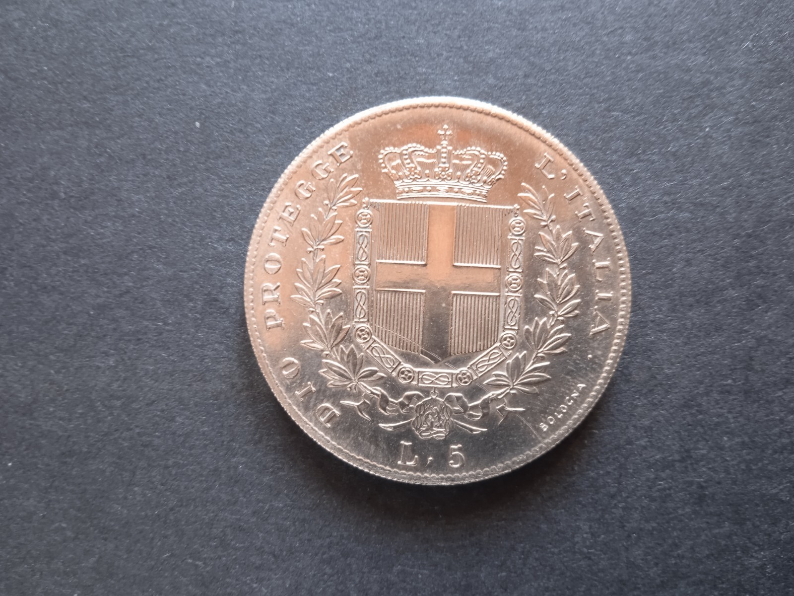 1859 Regno d' Italia Lire 5  Vitt .Em.II° Copia Riproduzione Falso ( No Argento)