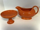 Original Fiesta Uranium Red Gravy Boat & Compote, HLC ca. 1936 - 1942