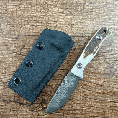TWOSUN Fixed Knives Damascus Blade Horn Handle with Kydex Sheath EDC TS247
