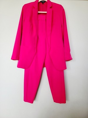 EXPRESS Open Front Boyfriend Blazer & Pants Suit Women Flamingo Hot Pink XS