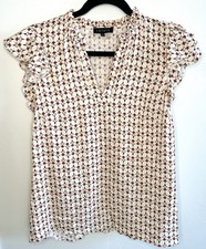 1.STATE Flutter Sleeve Smocked Ruffle Neck Blouse S Cream Boho Career Cottage