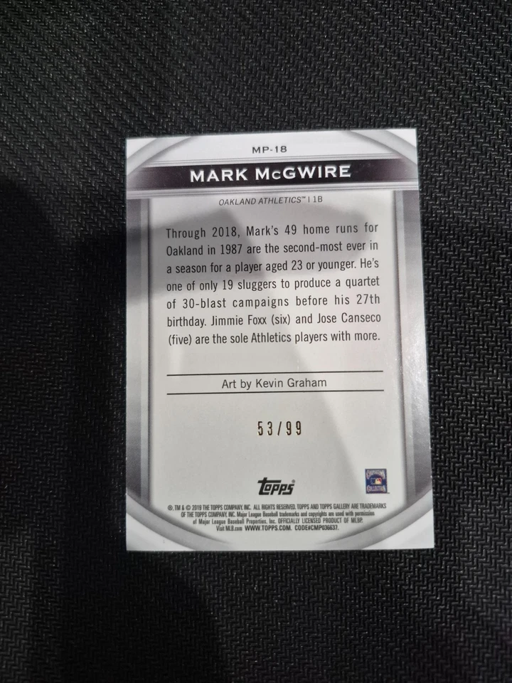 2019 Topps Gallery Mark McGwire Masterpiece # /99 !! 🔥🔥 Oakland A's - Image 2 of 2