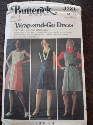 Vtg 70's Butterick 3221 Sewing Pattern Wrap-&-go Dress 40'' Bust Easy Complete