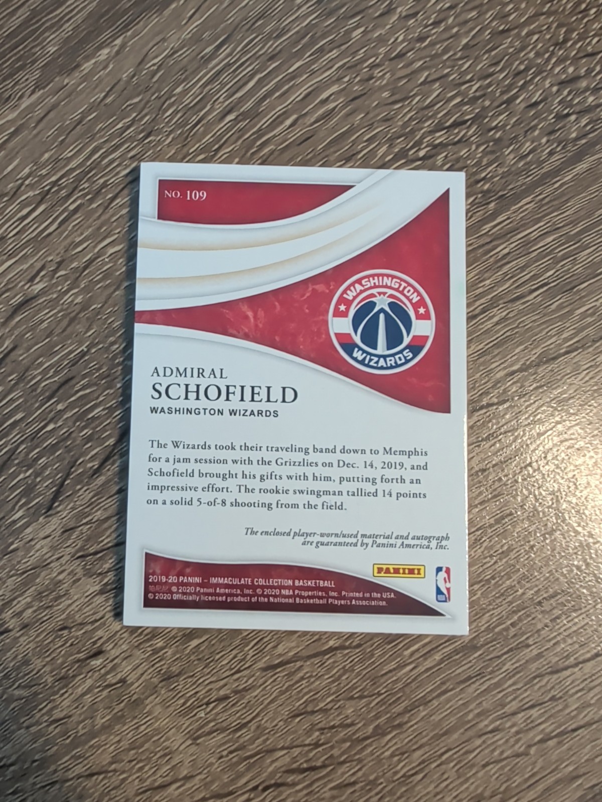 Admiral Schofield 2019 Panini Immaculate Collection #109 RC Patch Auto /99 RPA view 5