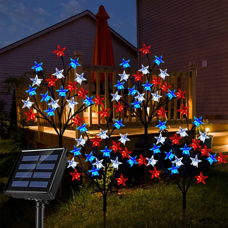 Ohwewant Solar 4Th Of July Decorations Outdoor Lights 4-In-1 8 Modes Red White