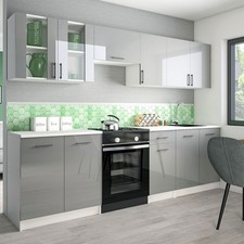 KÜCHE 260cm KÜCHENZEILE KÜCHENBLOCK MODERN  Einbauküche grau glanz