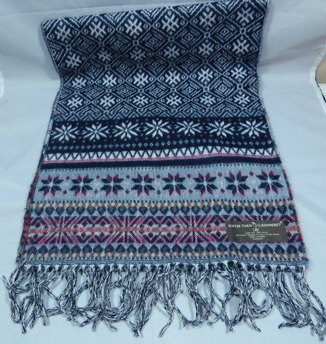 Combo Gloves And Winter Scarf Navy Blue red white Snowflake Super soft fringe - Picture 5 of 6