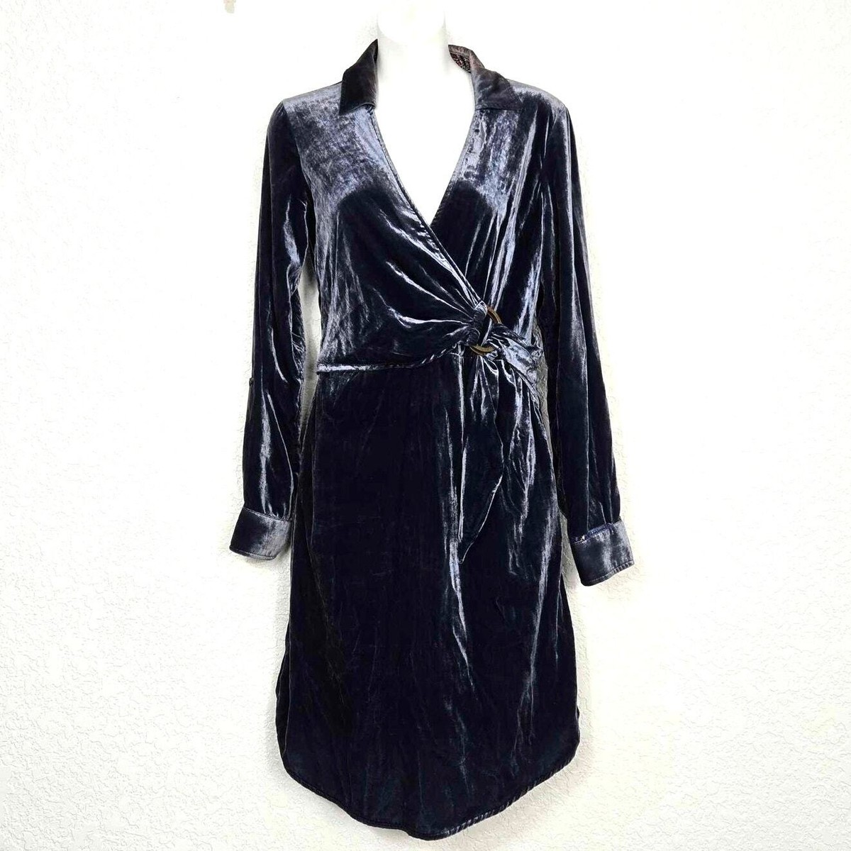 Maeve by Anthropologie Blue Crushed Velvet Shirt Dress Size 2