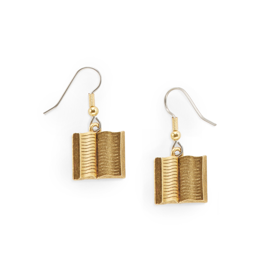 Book Earrings Gold Pewter charms teacher gift open style USA-made