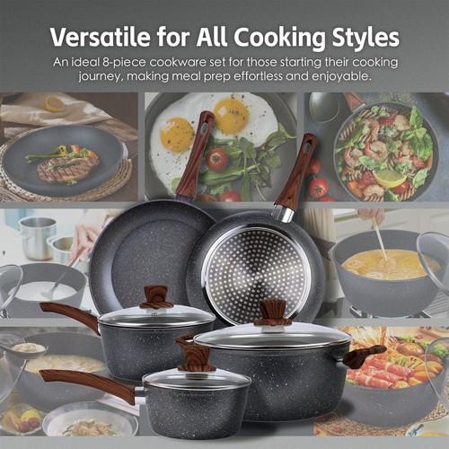 8PCS Non-stick Frying Pan Cookware Set Frypan Casserole Saucepan Pot Cooking AU - Picture 7 of 25