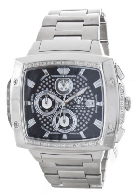 Aqua Master Men's Stainless Steel Black Dial Diamond Chronograph Watch W#354
