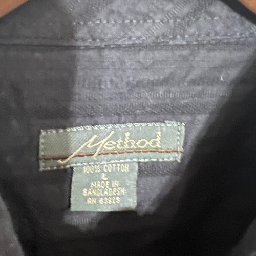 Method Mens Shirt Size L Black Striped Argyle Diamond Embroidered Button Up - Picture 2 of 7