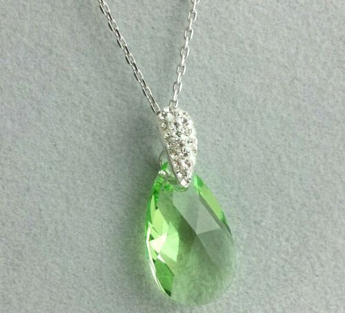 925 Sterling Silver Green Crystal Pendant with Sterling Silver Chain - Afbeelding 1 van 2