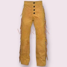 Unisex Suede Leather Fringed Pant, Men Western Buckskin Pant, Men Native Pant