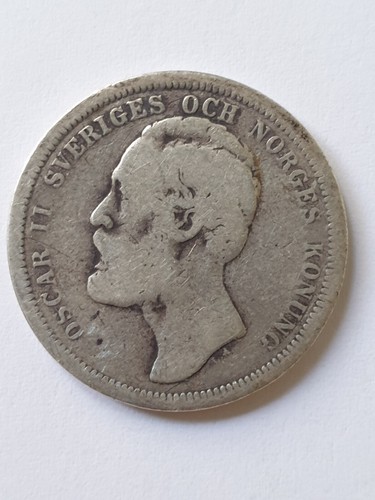 1889 Sweden rare variant 1 Krona Oscar II lock of hair below NO