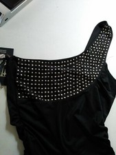 Cocktail Evening Dress Off-the-shoulder Black w/Faux stones By...Treasurer Rock