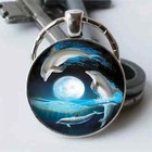 Animal Metal Key Ring Dolphin Moon Keychain, Fashion Painted