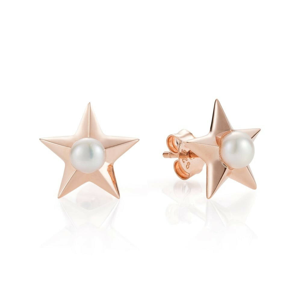 CLAUDIA BRADBY Fresh Water Pearl Star Stud Designer Earrings Gold